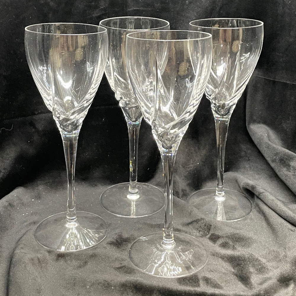 4 Lenox Crystal Sea Swirl Wine Goblets 7 7/8"